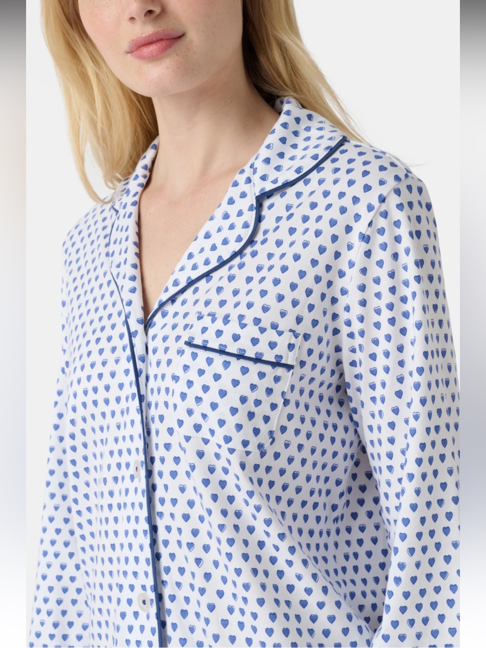 Roller Rabbit Blue Hearts Long Sleeve + Shorts Polo Pajamas